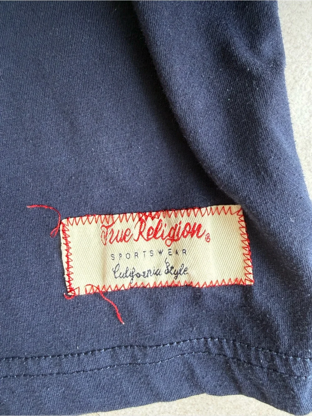 True Religion Navy Long Sleeve Tee with Red Stitch Label